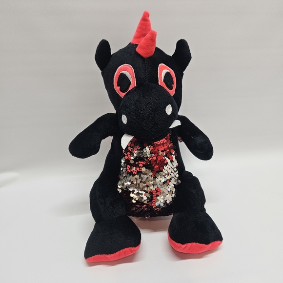 Fun Express Black & Red Dragon Plush With Two-Tone Red & Silver Flipping Sequins - Picture 2 of 9